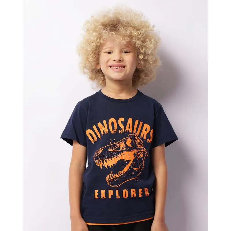 Camiseta Infantil Estampa Dinossauro Manga Curta Marinho 4