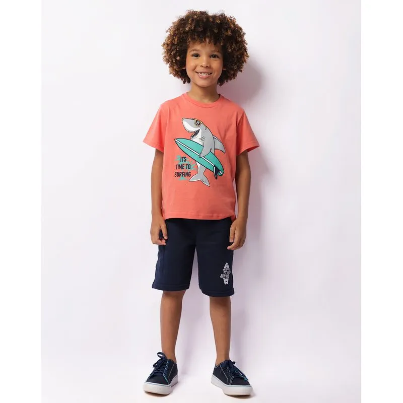 Bermuda Infantil Moletinho Bolso Cargo Estampa Frontal Marinho 6