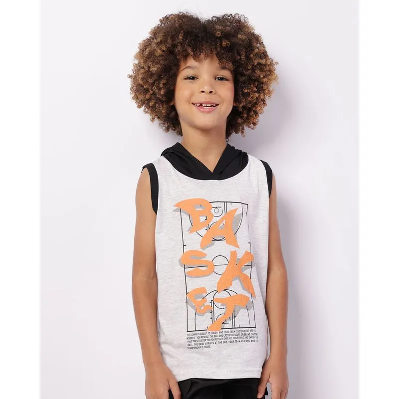 Regata Infantil Manga Curta Capuz Estampada Cinza 4