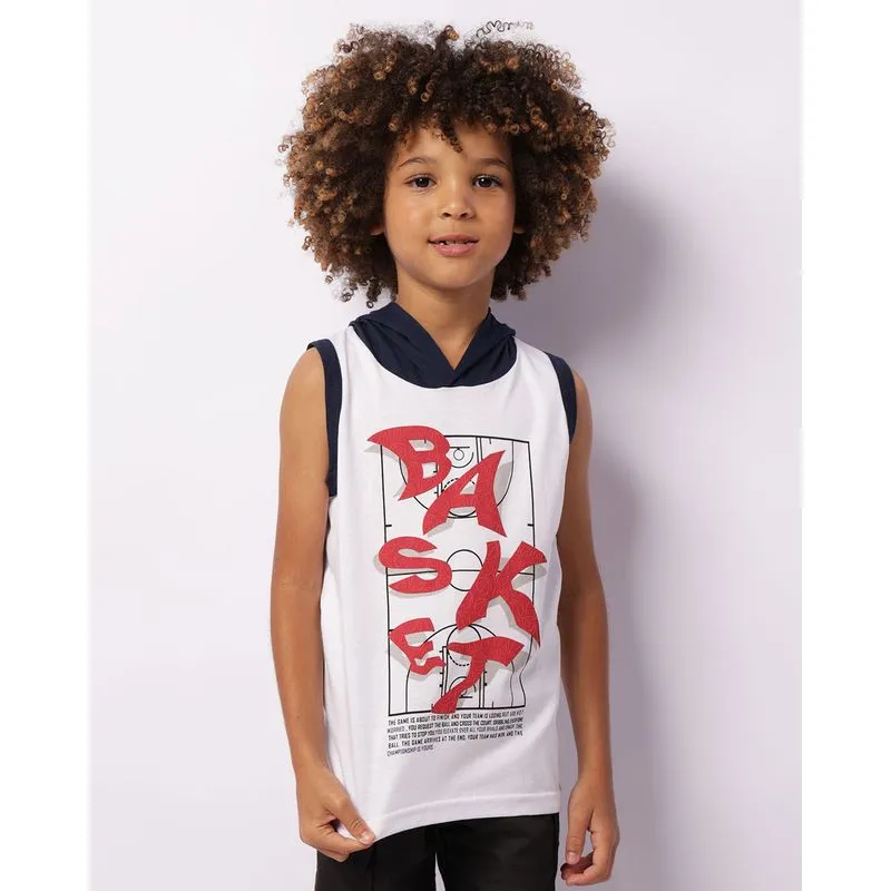 Regata Infantil Com Capuz Estampa Basket Branca 8