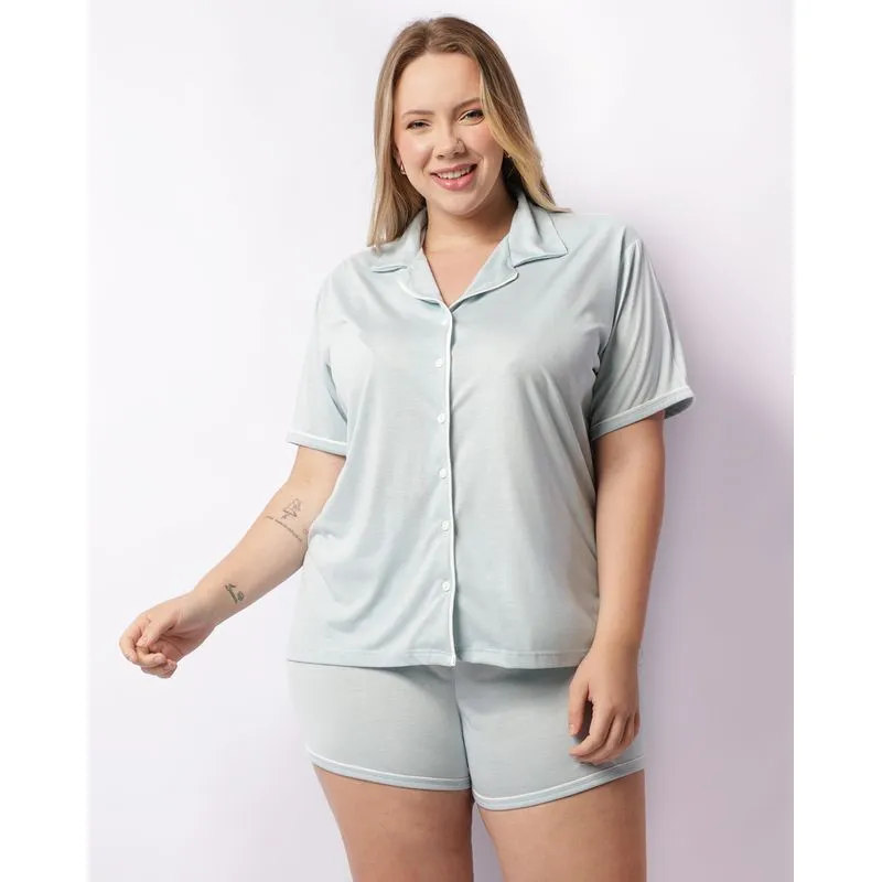 Pijama Plus Size Feminino Curto Americano Verde 50