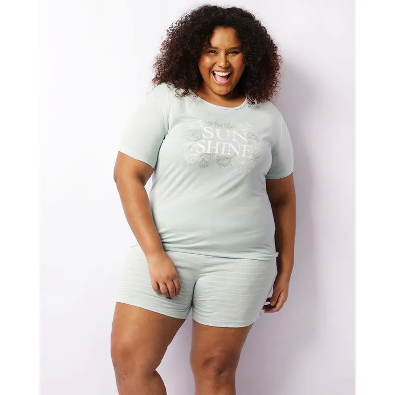Pijama Plus Size Feminino Curto Estampa Floral Verde 50