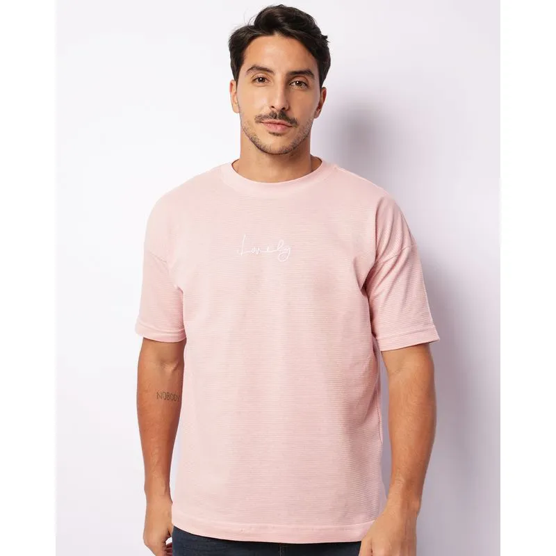 Camiseta Masculina Texturizada Bordado Manga Curta Rosa M