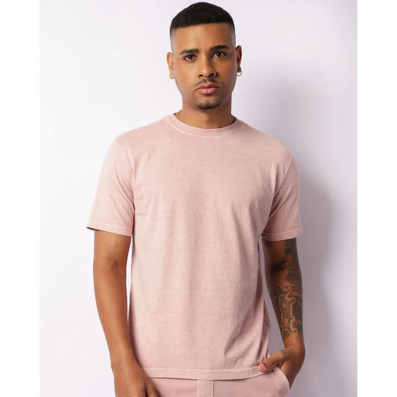 Camiseta Masculina Estonada Manga Curta Rosa GG