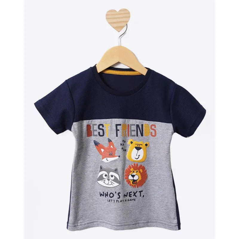 Camiseta Bebê Estampa Animais Best Friends Manga Curta Azul 1