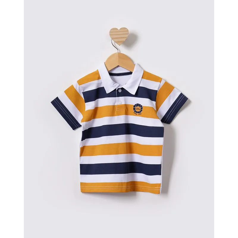 Camisa Polo Bebê Listrada Com Bordado Manga Curta Branca 3