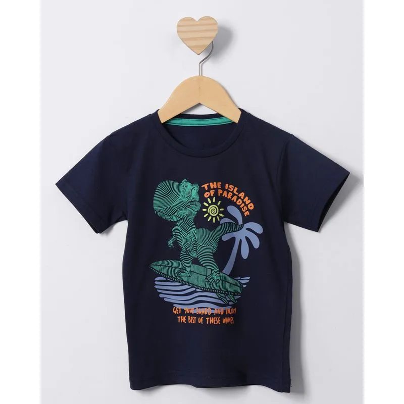 Camiseta Bebê Estampa Dinossauro Manga Curta Marinho 1