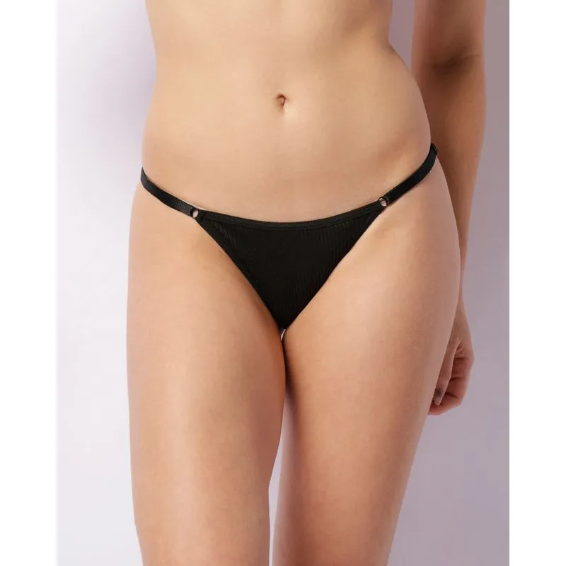 Calcinha Feminina String Canelada Preta GG