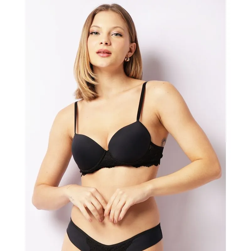 Sutiã Feminino Base Com Bojo Detalhe Em Renda Preto 40