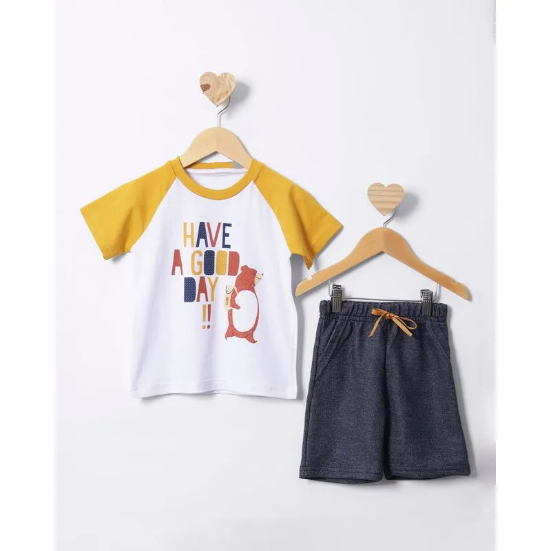Conjunto Bebê Estampa Urso Manga Curta Branco 1