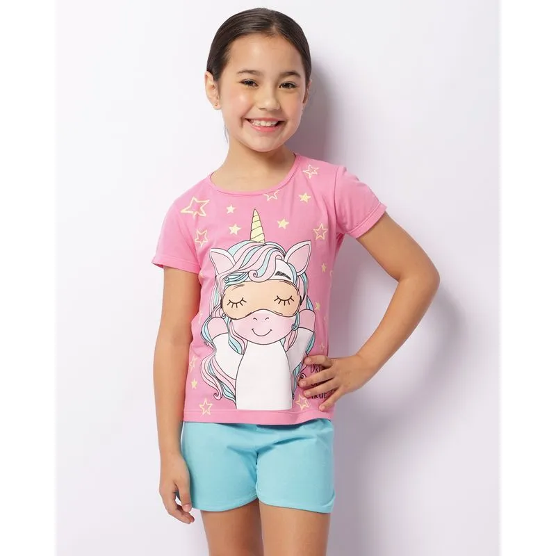 Pijama Infantil Estampa Unicórnio Manga Curta Rosa 10