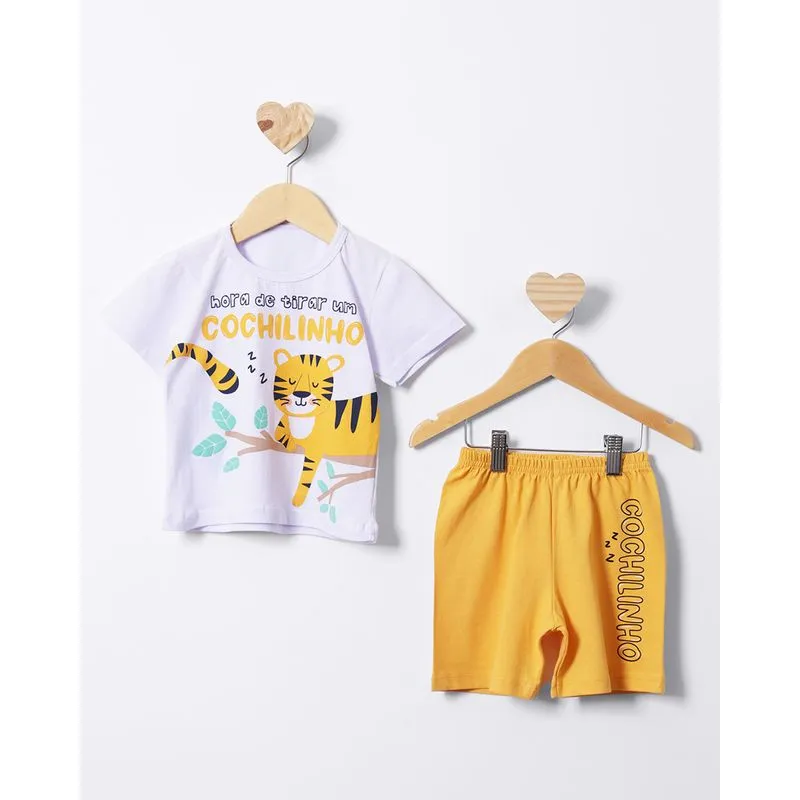 Pijama Bebê Curto Estampa Tigre Branco 3