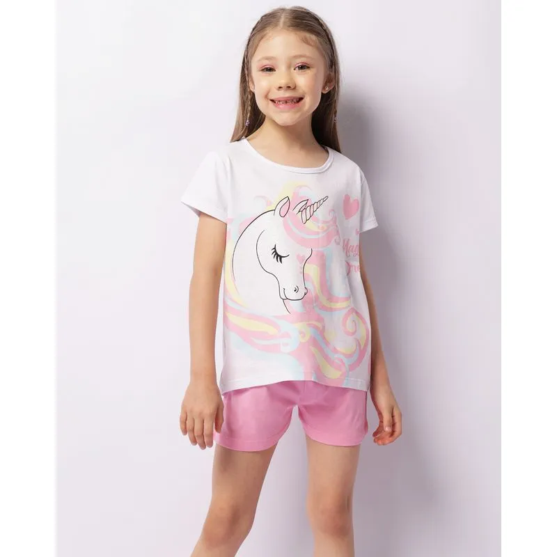 Pijama Infantil Curto Estampa Unicórnio Com Glitter Branco 8