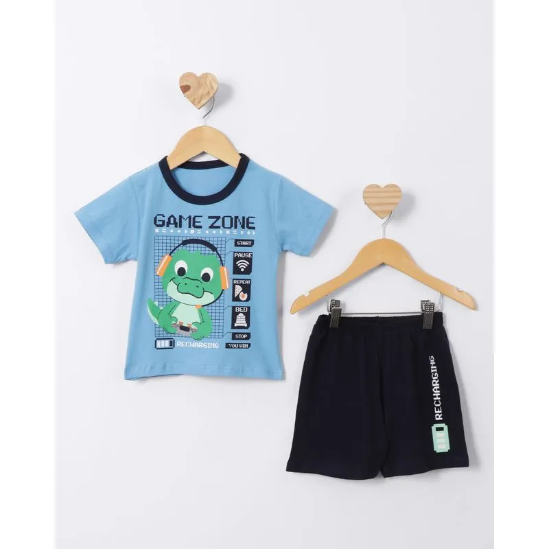 Pijama Bebê Curto Estampa Game Azul 1