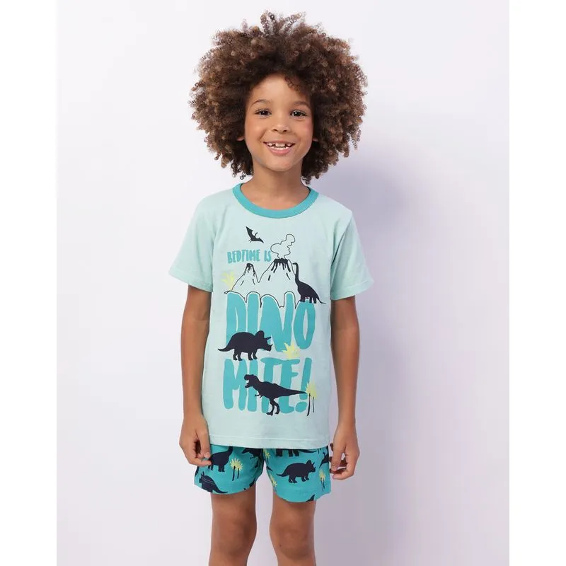 Pijama Infantil Curto Estampa Dinossauros Verde 8
