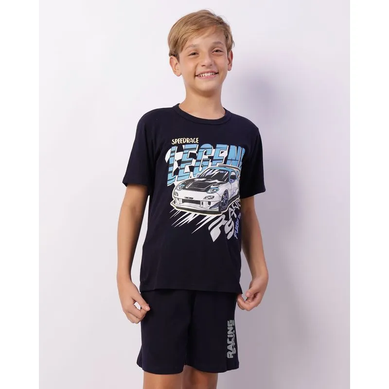 Pijama Juvenil Curto Estampa Carro Marinho 14
