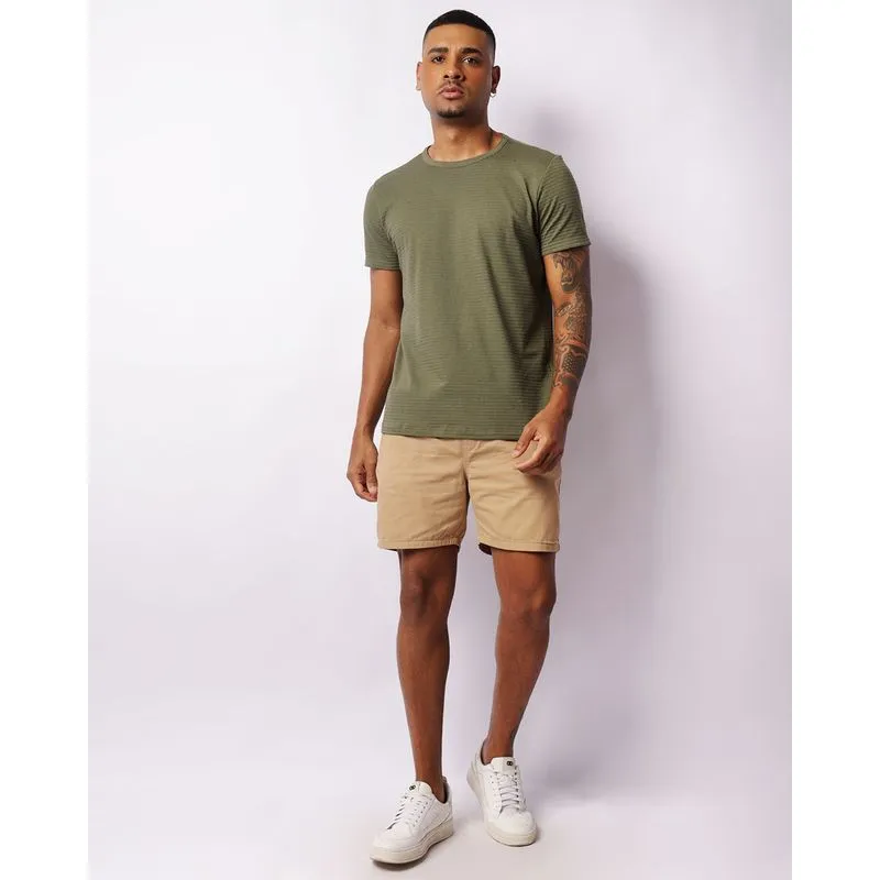 Bermuda Sarja Masculina Reta Com Bolsos Bege G