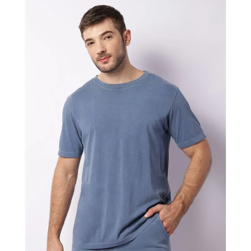 Camiseta Masculina Manga Curta Estonada Básica Azul GG