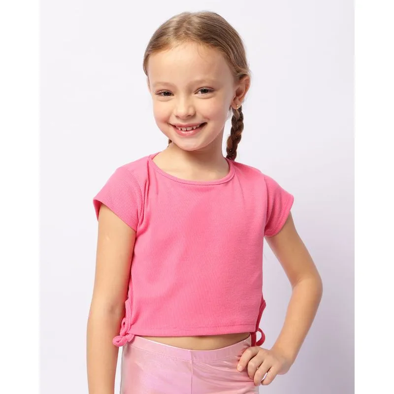 Blusa Infantil Cropped Canelada Amarração Lateral Rosa 4