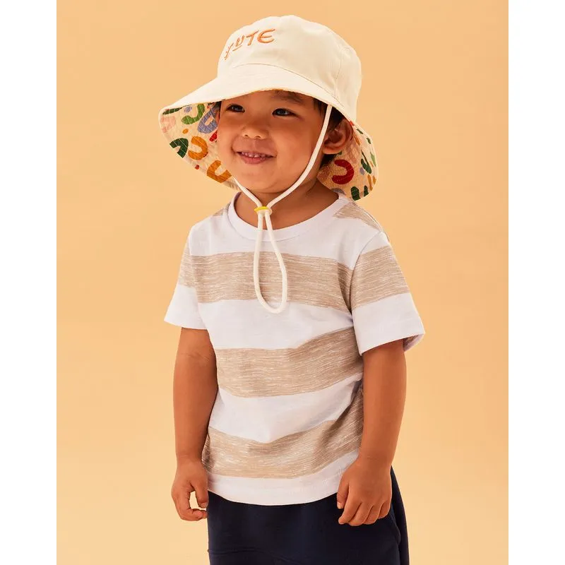 Camiseta Bebê Manga Curta Listrada Bege E Branco 2