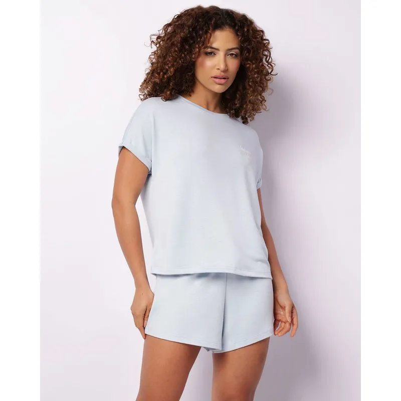 Pijama Feminino Curto Moletinho Estampa Frontal Azul G
