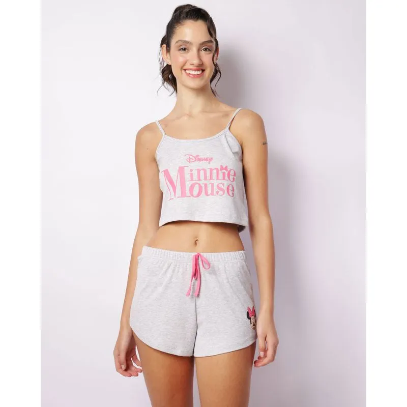 Pijama Feminino Curto Minnie Disney Canelado Cinza M