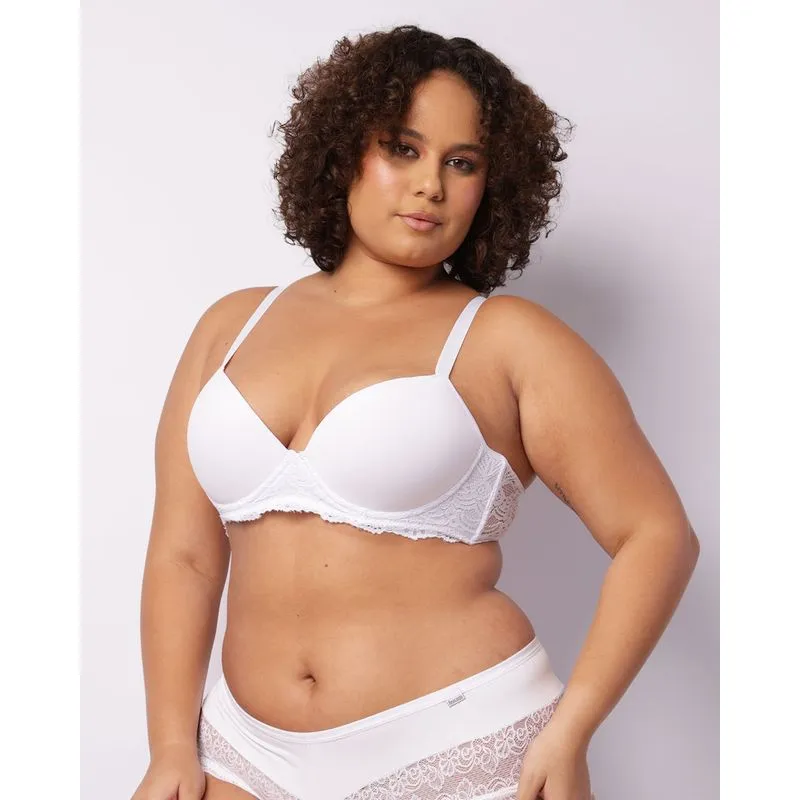 Sutiã Plus Size Feminino Com Base E Renda Branco 52