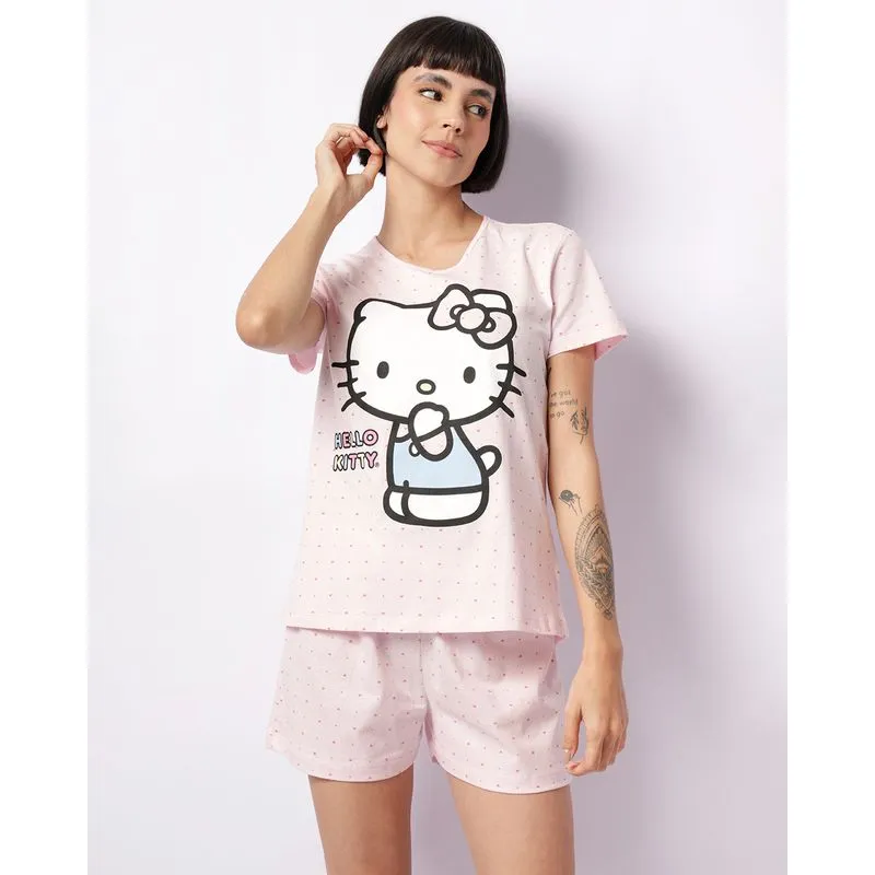Pijama Feminino Hello Kitty Manga Curta Rosa P