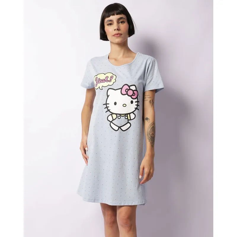 Camisola Feminina Manga Curta Sanrio Hello Kitty Azul GG