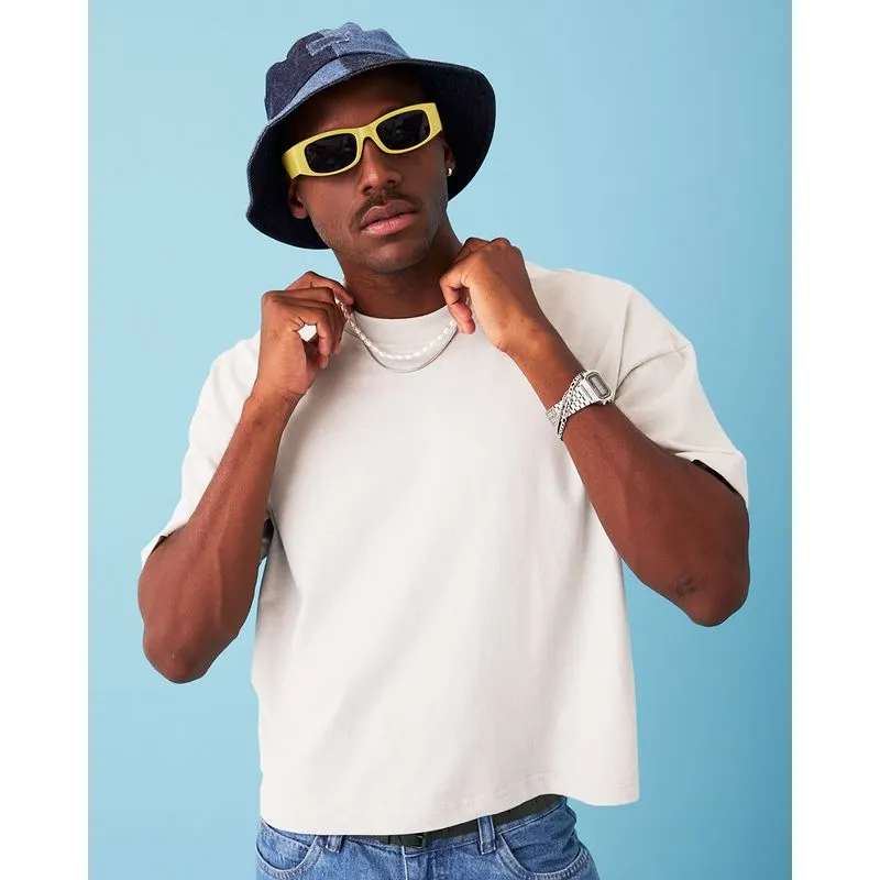 Camiseta Masculina Box Cropped Premium Manga Curta Off White P