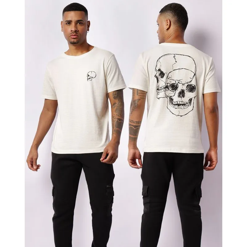 Camiseta Masculina Texturizada Caveiras Manga Curta Off White P