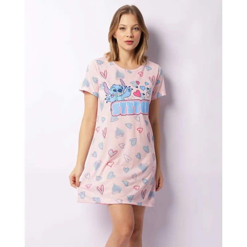 Camisola Feminina Manga Curta Stitch Rosa M