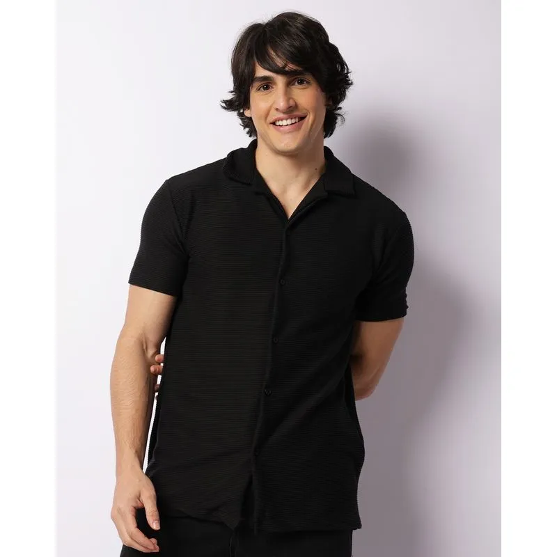 Camisa Masculina Canelada Manga Curta Preta P