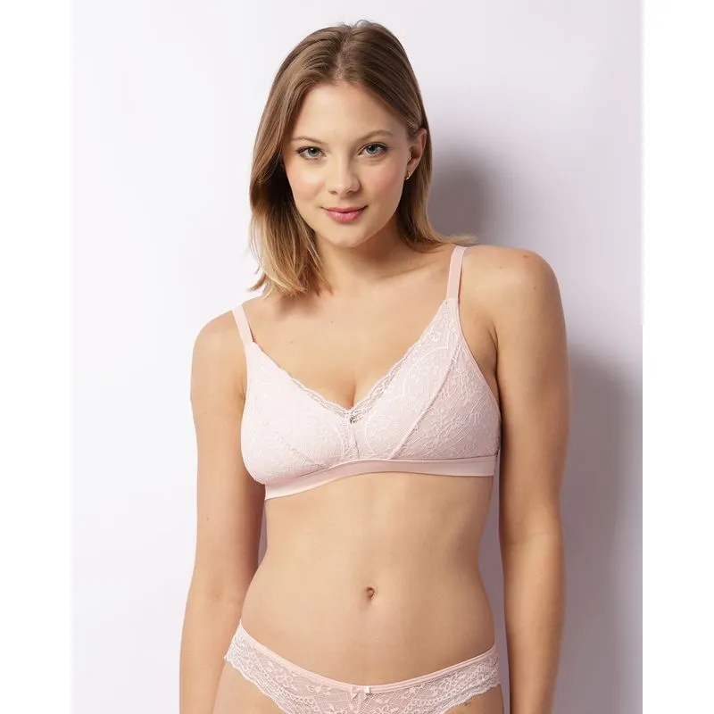Sutiã Feminino Top Recortes Com Renda Rosa 40