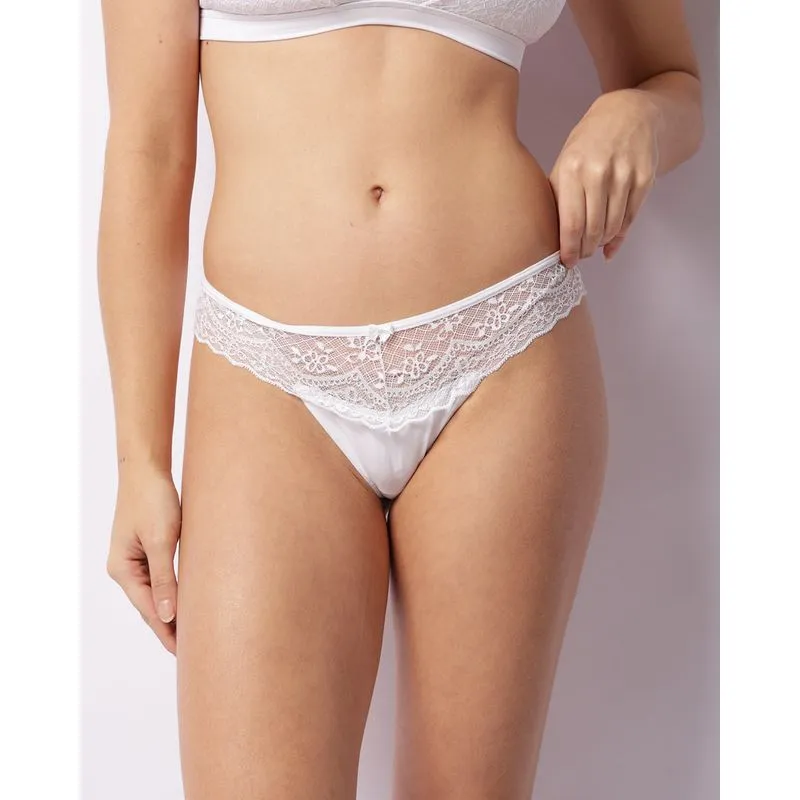 Calcinha Feminina Fio Dental Renda Com Lacinho Branca P