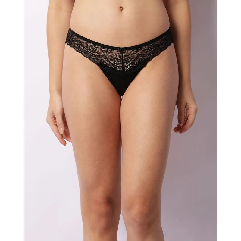 Calcinha Feminina Fio Dental Renda Com Lacinho Preta G