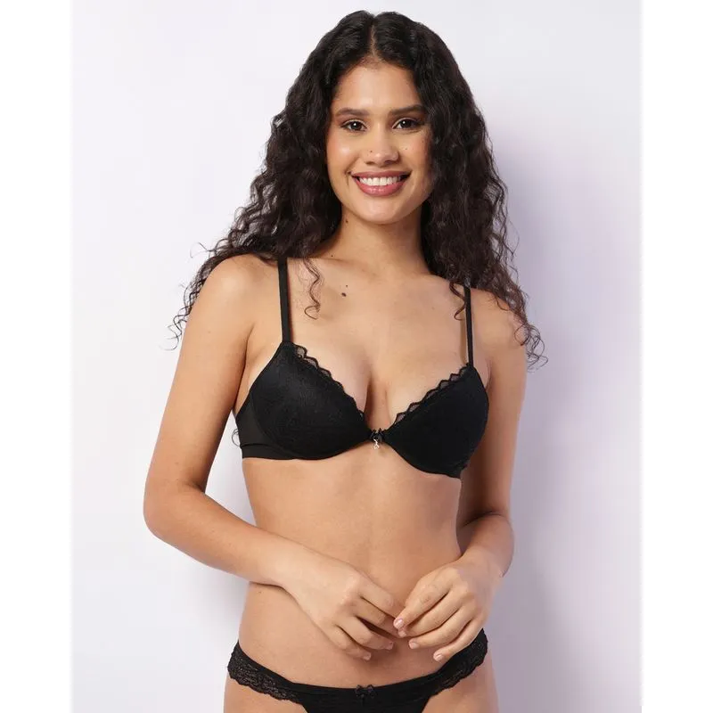 Sutiã Feminino Push Up Com Bojo E Renda Preto 42