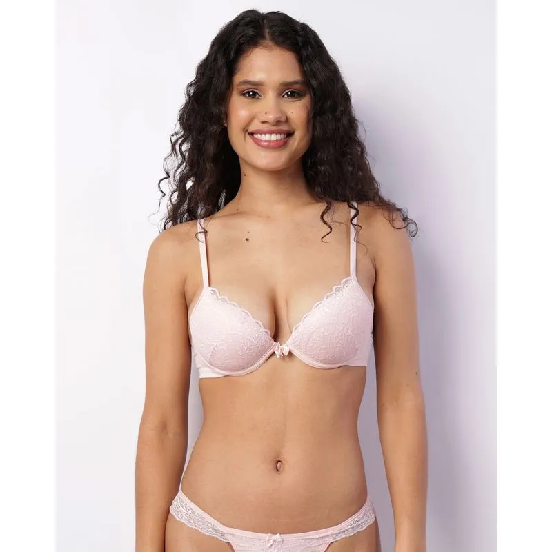 Sutiã Feminino Push Up Com Bojo E Renda Rosa 40