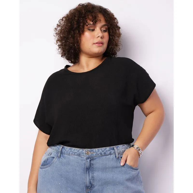 Blusa Plus Size Feminina Manga Japonesa Preta G1