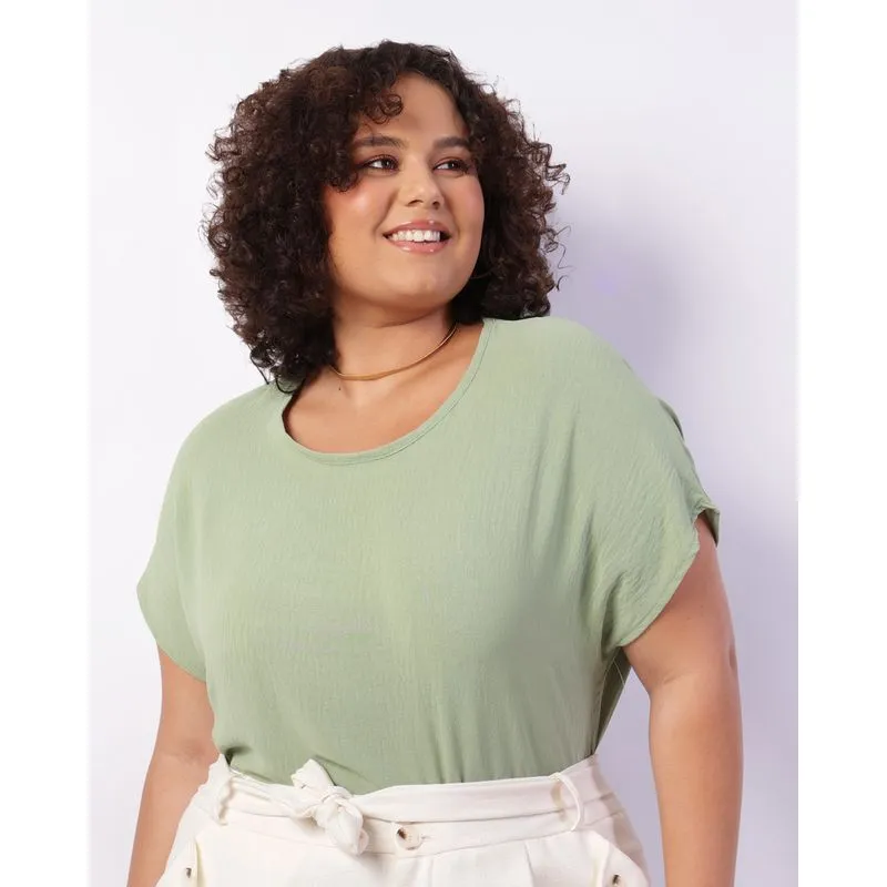 Blusa Plus Size Feminina Manga Japonesa Verde G2