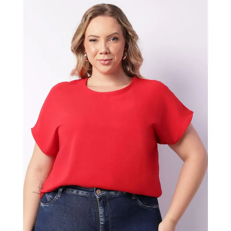 Blusa Plus Size Feminina Manga Japonesa Vermelha G3