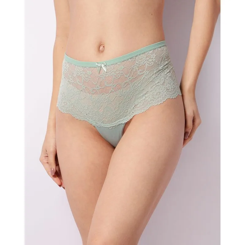 Calcinha Feminina Caleçon Cintura Alta Com Renda Verde G