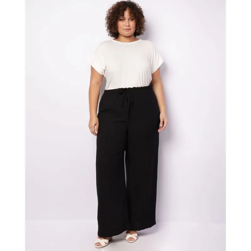 Calça Plus Size Feminina Pantalona Cordão Preta G1