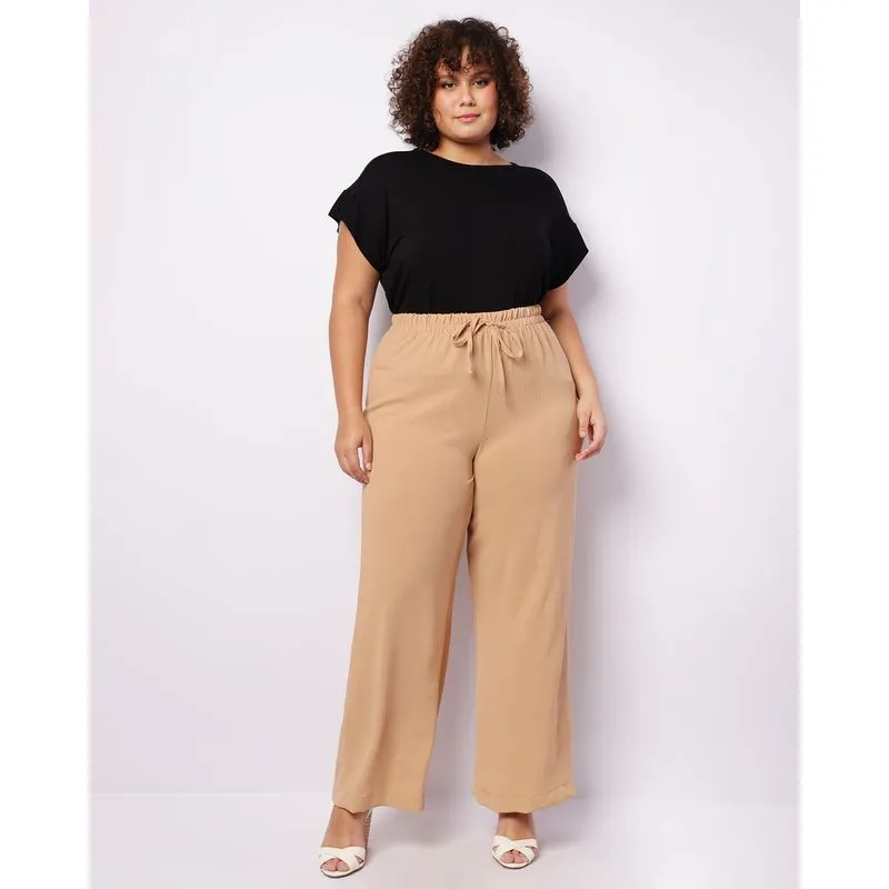 Calça Plus Size Feminina Pantalona Com Cordão Bege G2