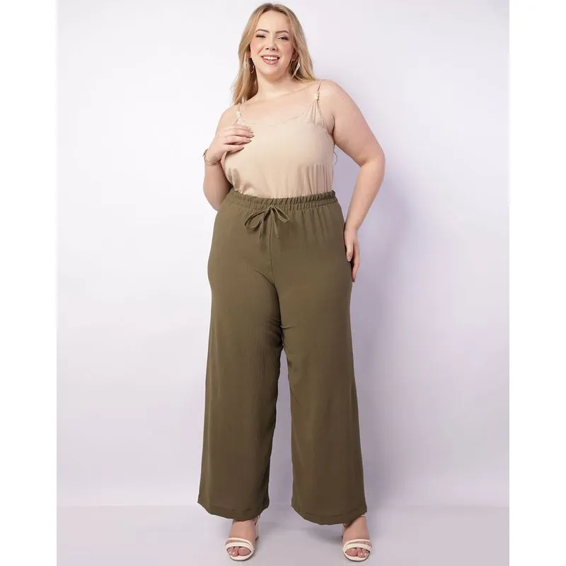 Calça Plus Size Feminina Pantalona Cordão Verde G2