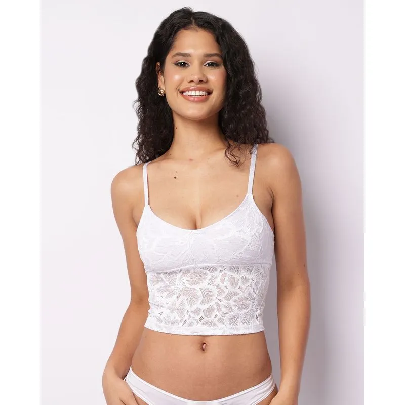 Sutiã Feminino Top Alongado Sem Bojo Com Renda Branco GG