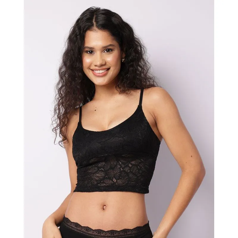 Sutiã Feminino Top Alongado Sem Bojo Com Renda Preto GG