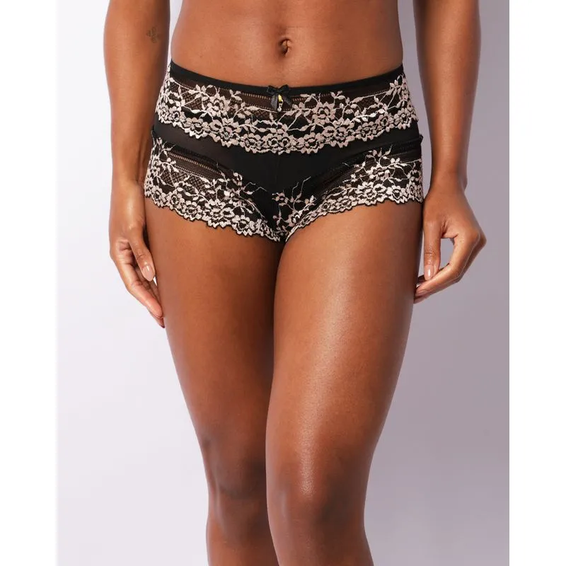 Calcinha Feminina Caleçon Cintura Alta Renda Com Pingente Preta M