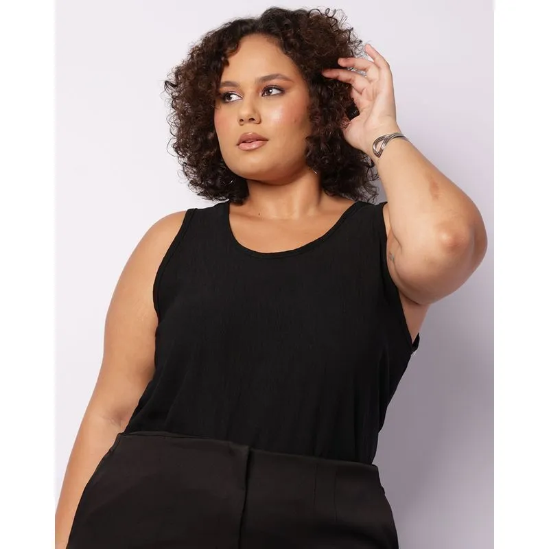 Regata Plus Size Feminina Texturizada Preta G2