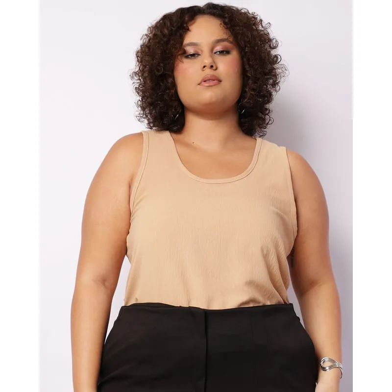 Regata Plus Size Feminina Texturizada Bege G2